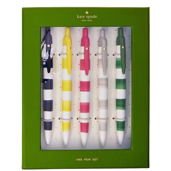 🔹️Kate Spade🔹️ New York Black Ink Pen Set of 5 Smooth Plastic Click Pens - Picture 1 of 3